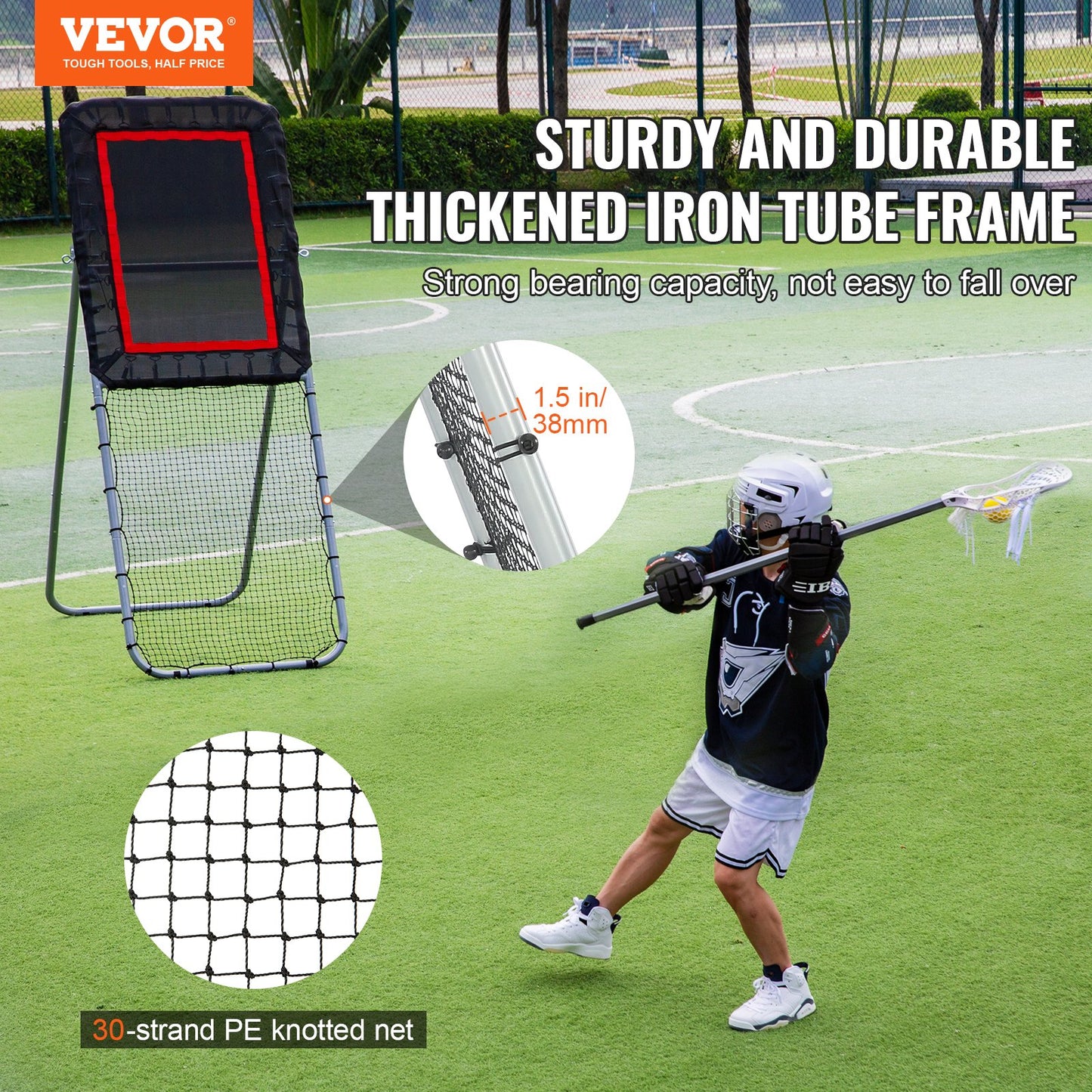 Folding Lacrosse Rebounder for Backyard, 3x8 Ft Volleyball Bounce Back Net, Pitchback Throwback Baseball Softball Return Training Screen, Adjustable Angle Shooting Practice Training Wall, Black - Image 2