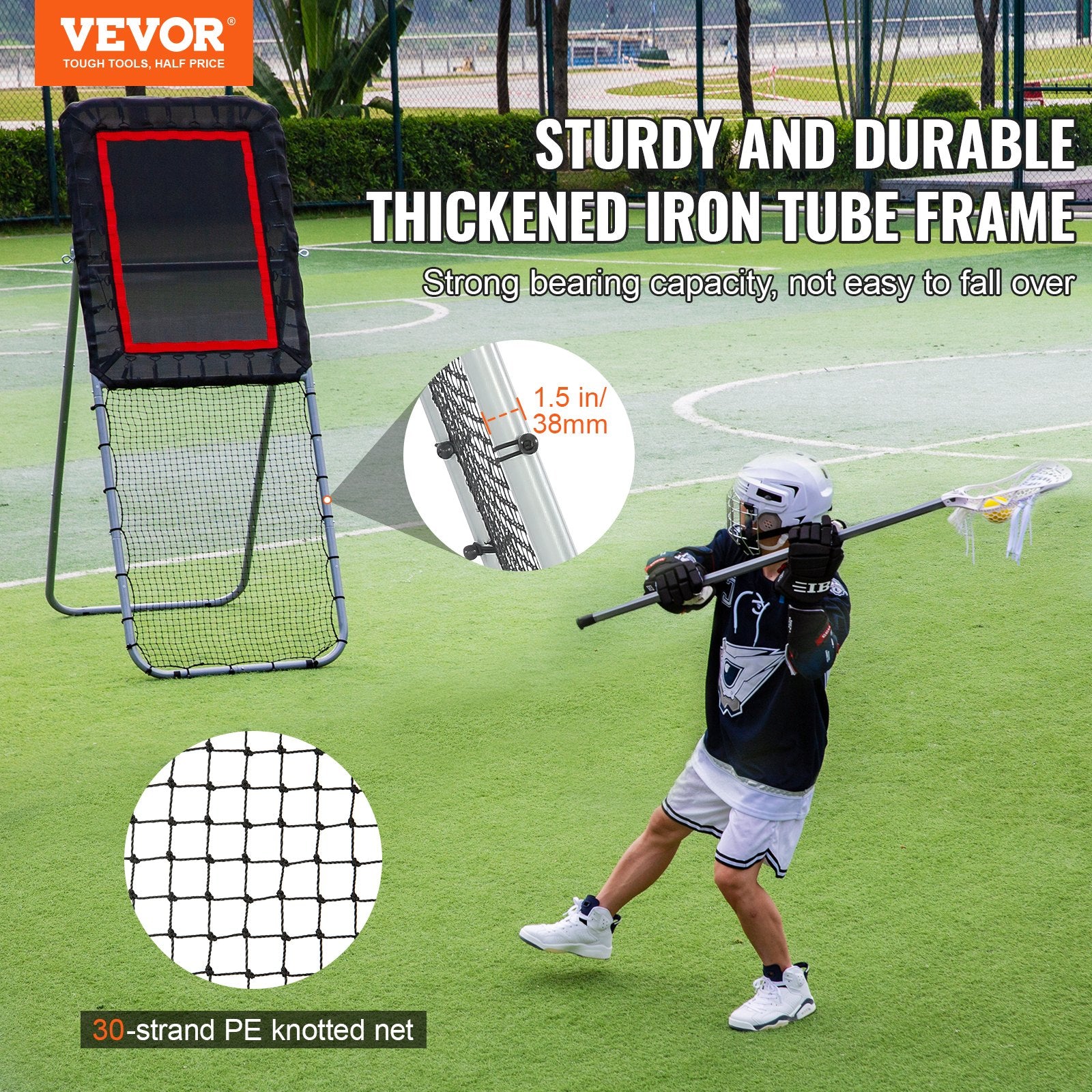 Folding Lacrosse Rebounder for Backyard, 3x8 Ft Volleyball Bounce Back Net, Pitchback Throwback Baseball Softball Return Training Screen, Adjustable Angle Shooting Practice Training Wall, Black - Image 2