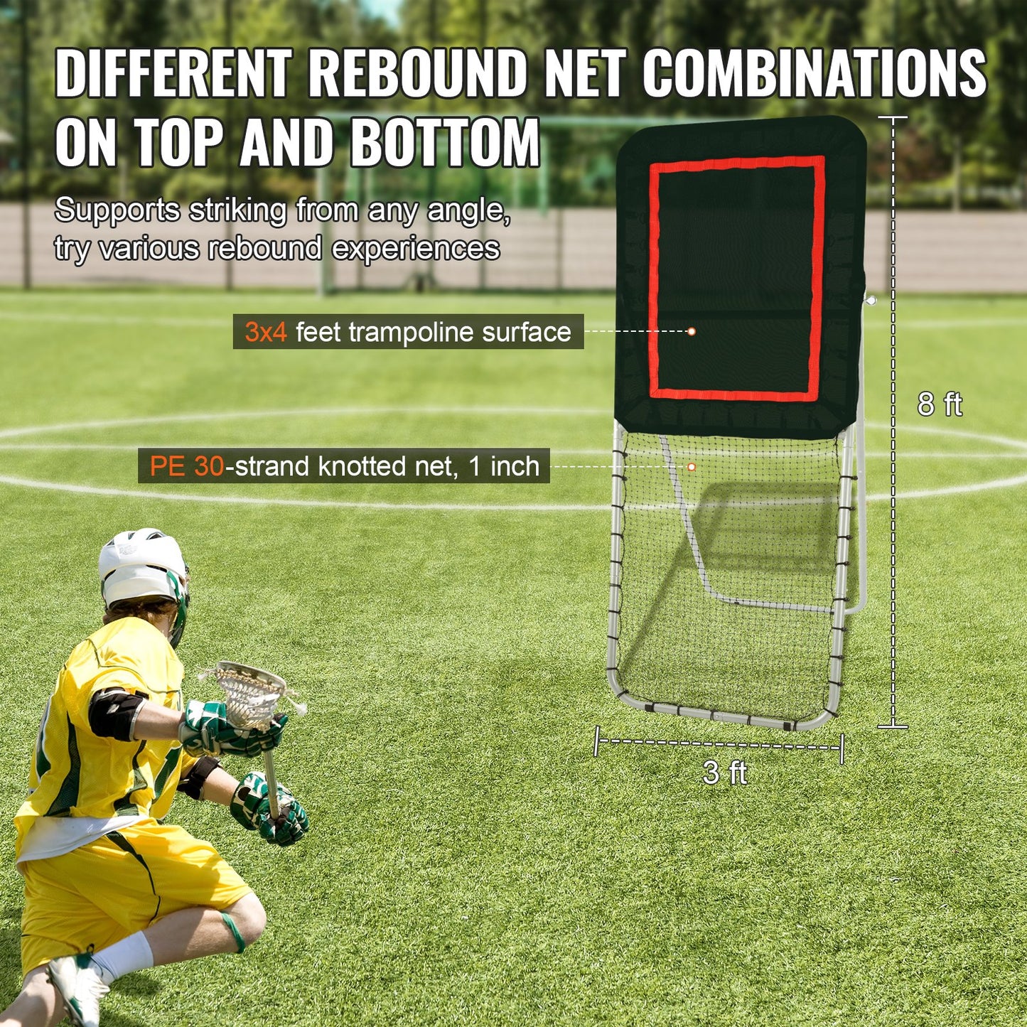 Folding Lacrosse Rebounder for Backyard, 3x8 Ft Volleyball Bounce Back Net, Pitchback Throwback Baseball Softball Return Training Screen, Adjustable Angle Shooting Practice Training Wall, Black - Image 3