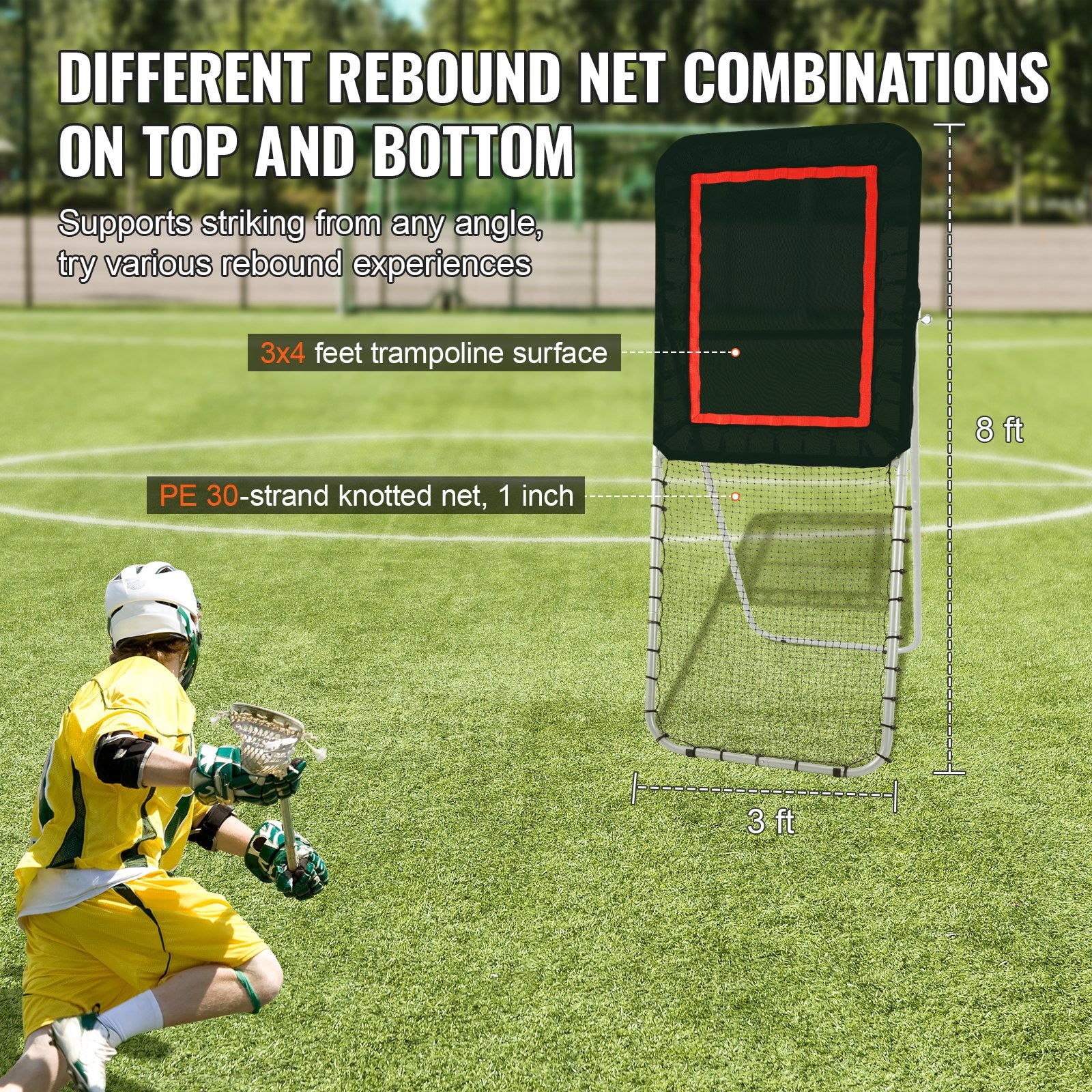 Folding Lacrosse Rebounder for Backyard, 3x8 Ft Volleyball Bounce Back Net, Pitchback Throwback Baseball Softball Return Training Screen, Adjustable Angle Shooting Practice Training Wall, Black - Image 3
