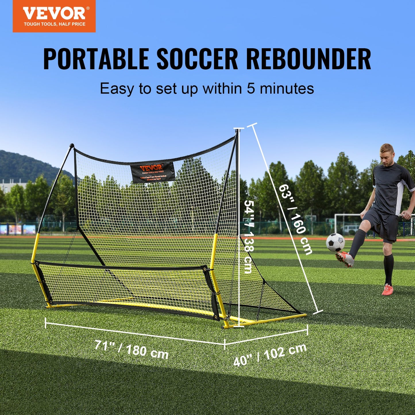 Soccer Trainer, 2-IN-1 Portable Soccer Rebounder Net, Iron Soccer Practice Equipment, Sports Football Rebounder Wall with Portable Bag, Perfect for Team Solo Training, Passing, Volley - Image 2