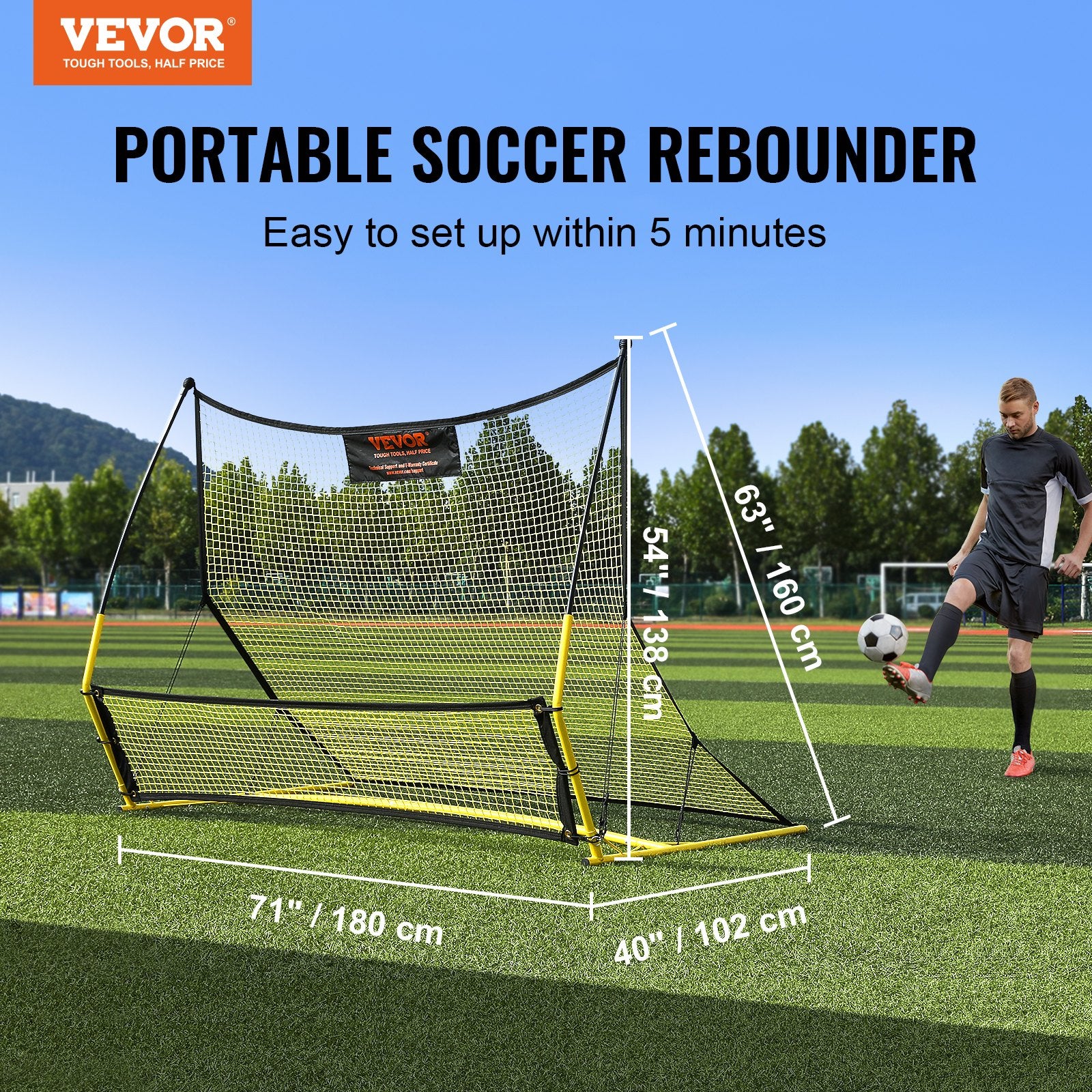 Soccer Trainer, 2-IN-1 Portable Soccer Rebounder Net, Iron Soccer Practice Equipment, Sports Football Rebounder Wall with Portable Bag, Perfect for Team Solo Training, Passing, Volley - Image 2