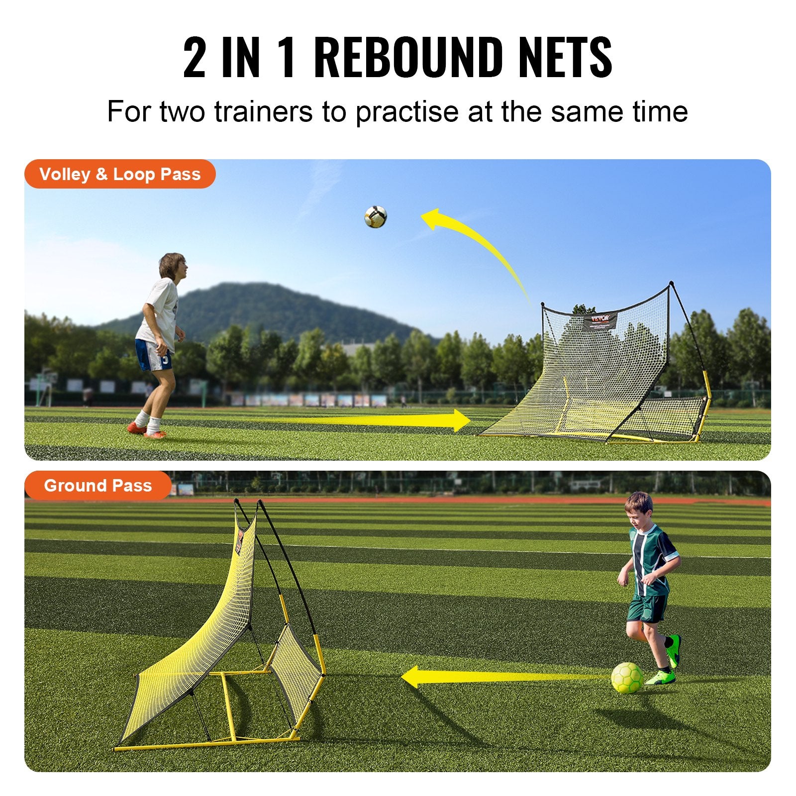 Soccer Trainer, 2-IN-1 Portable Soccer Rebounder Net, Iron Soccer Practice Equipment, Sports Football Rebounder Wall with Portable Bag, Perfect for Team Solo Training, Passing, Volley - Image 3
