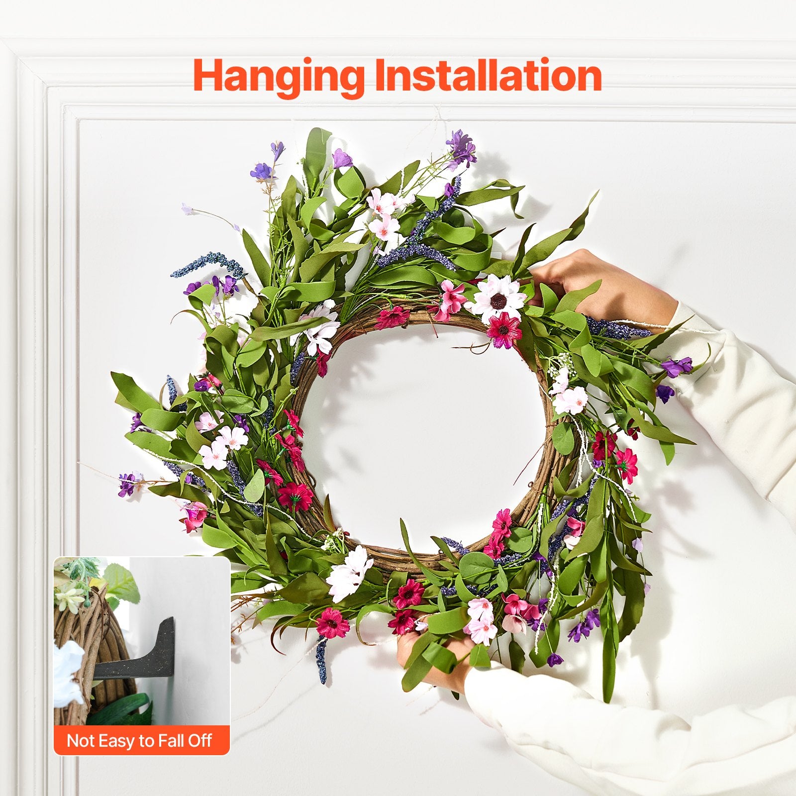 Artificial Decorative Wreath 55.88 cm Pink Green with Daisies Year Round - Image 6