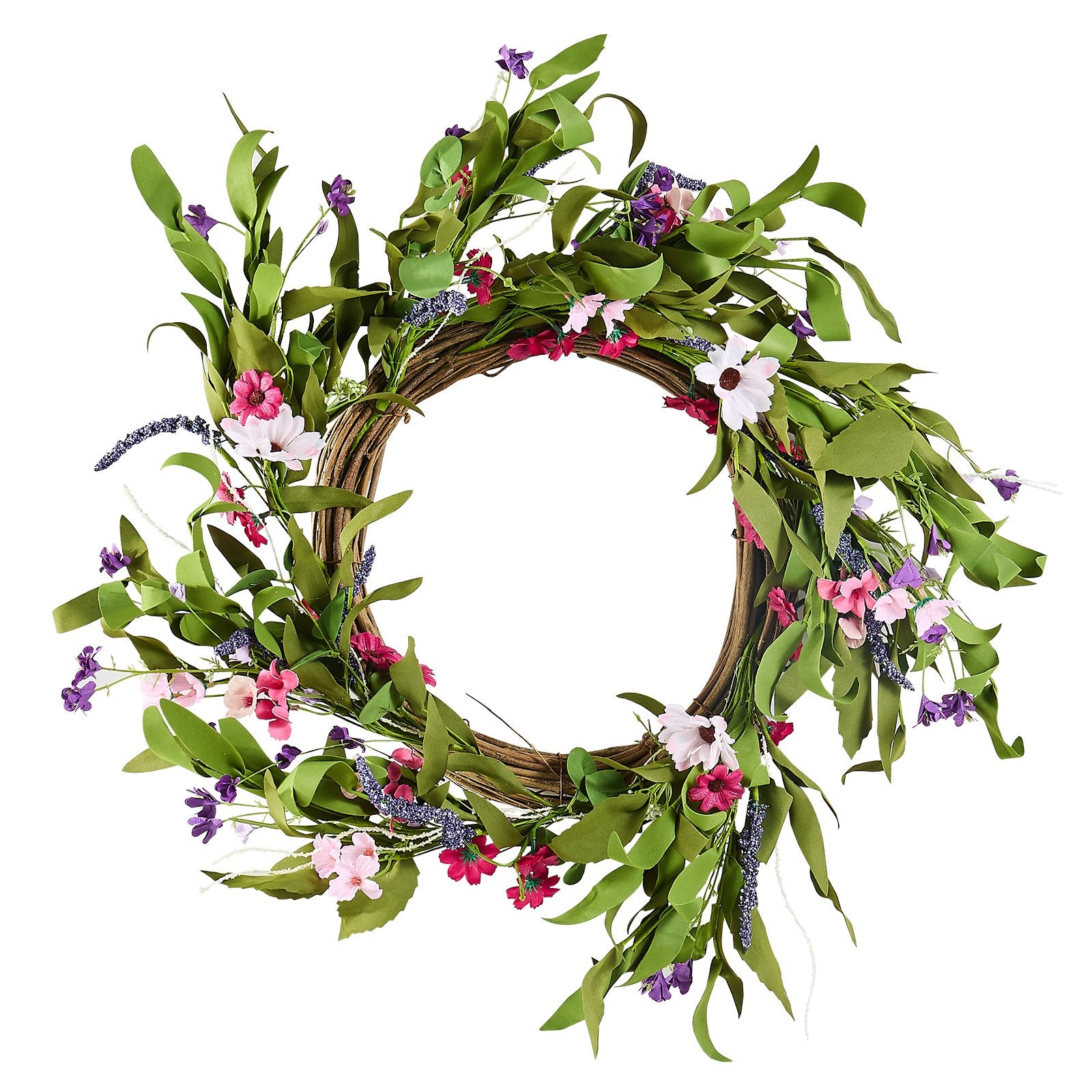 Artificial Decorative Wreath 55.88 cm Pink Green with Daisies Year Round - Image 9
