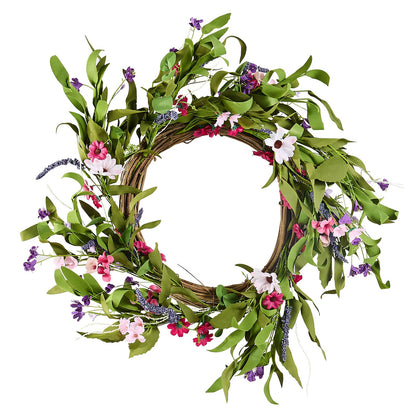 Artificial Decorative Wreath 55.88 cm Pink Green with Daisies Year Round - Image 9