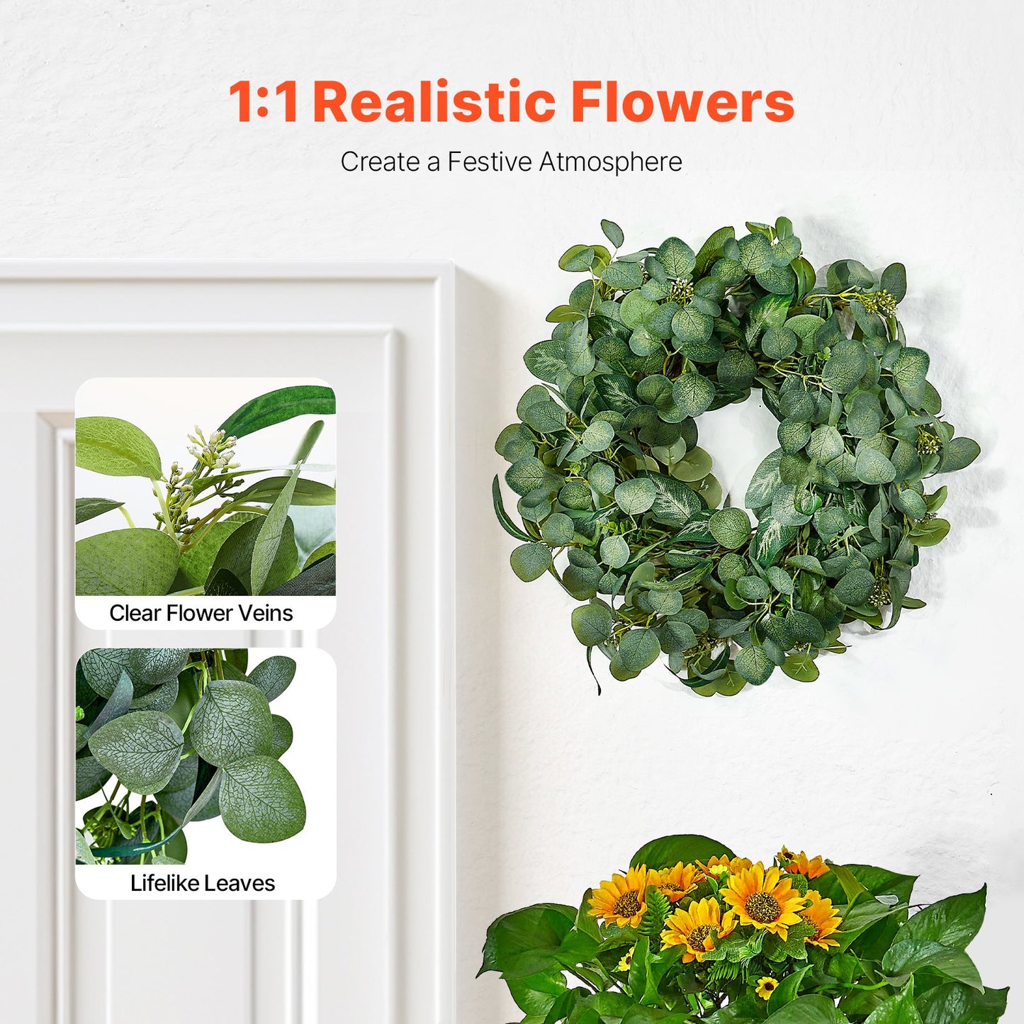 Artificial Decorative Wreath 66.04 cm Green Eucalyptus Leaves Year Round - Image 2
