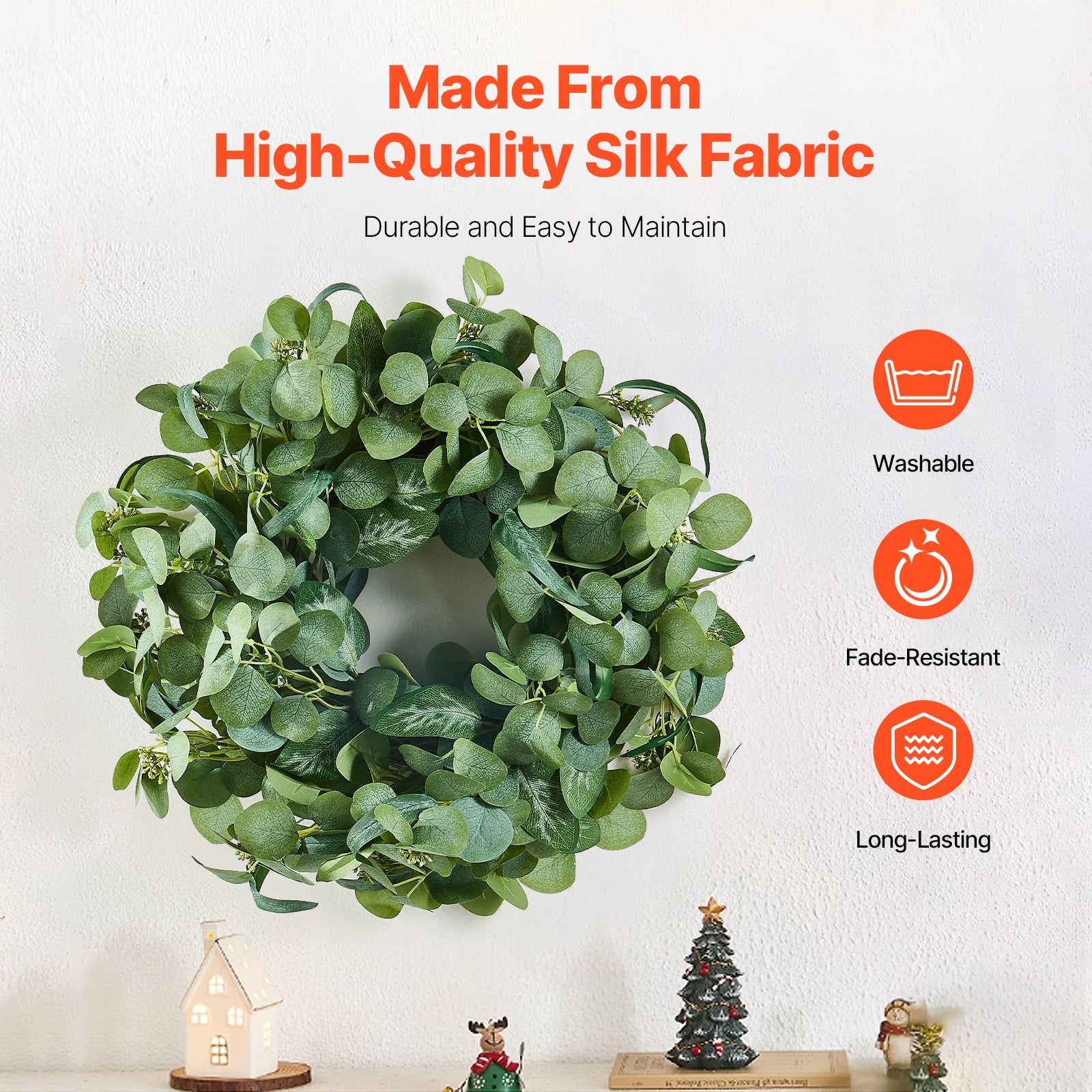 Artificial Decorative Wreath 66.04 cm Green Eucalyptus Leaves Year Round - Image 3