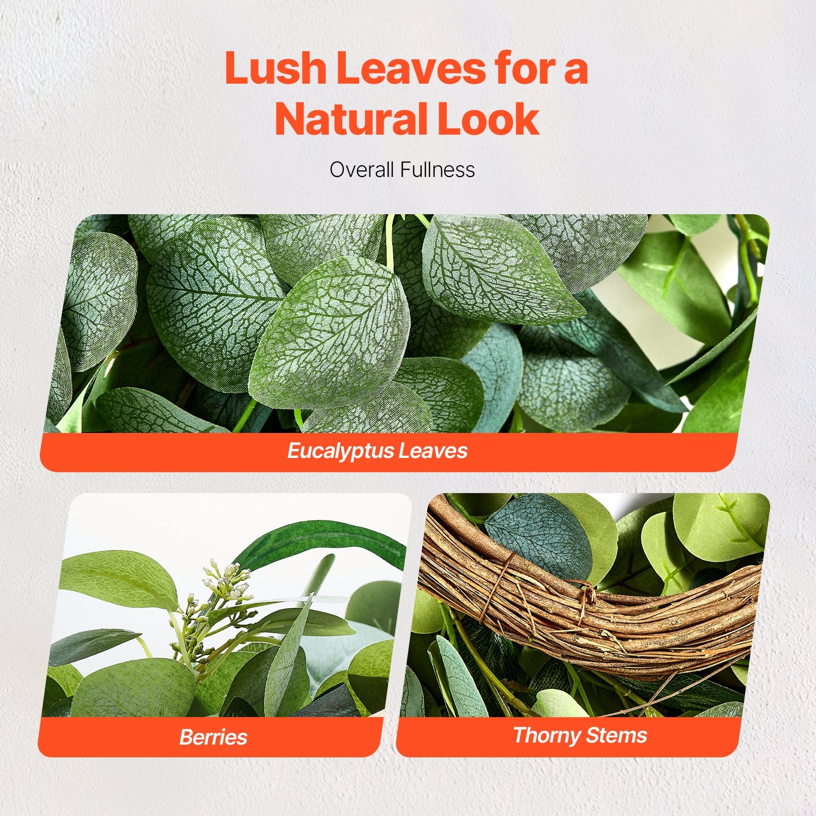 Artificial Decorative Wreath 66.04 cm Green Eucalyptus Leaves Year Round - Image 4