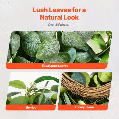 Artificial Decorative Wreath 66.04 cm Green Eucalyptus Leaves Year Round - Image 4