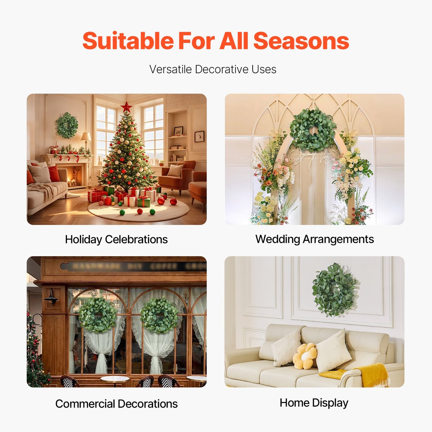 Artificial Decorative Wreath 66.04 cm Green Eucalyptus Leaves Year Round - Image 5
