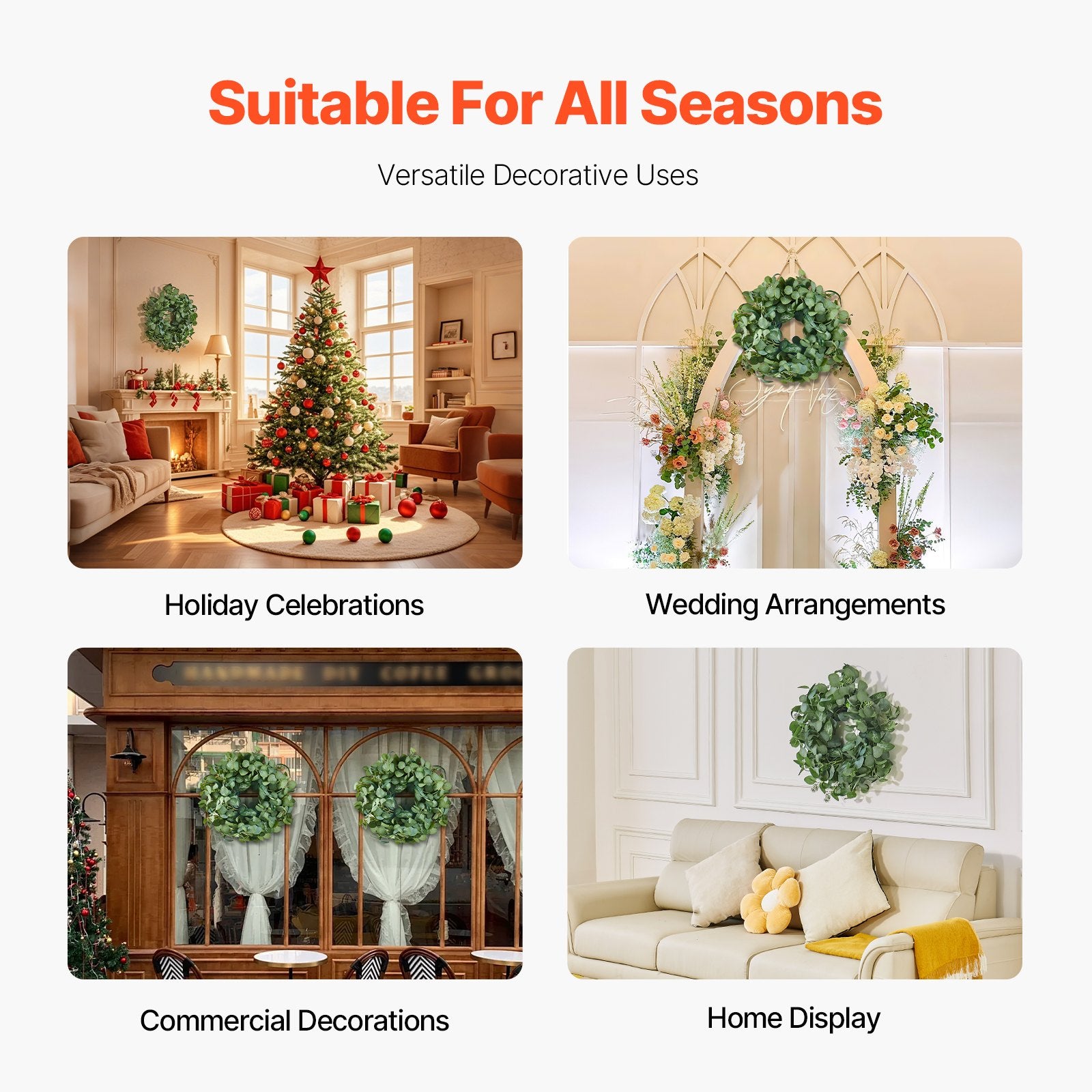 Artificial Decorative Wreath 66.04 cm Green Eucalyptus Leaves Year Round - Image 5