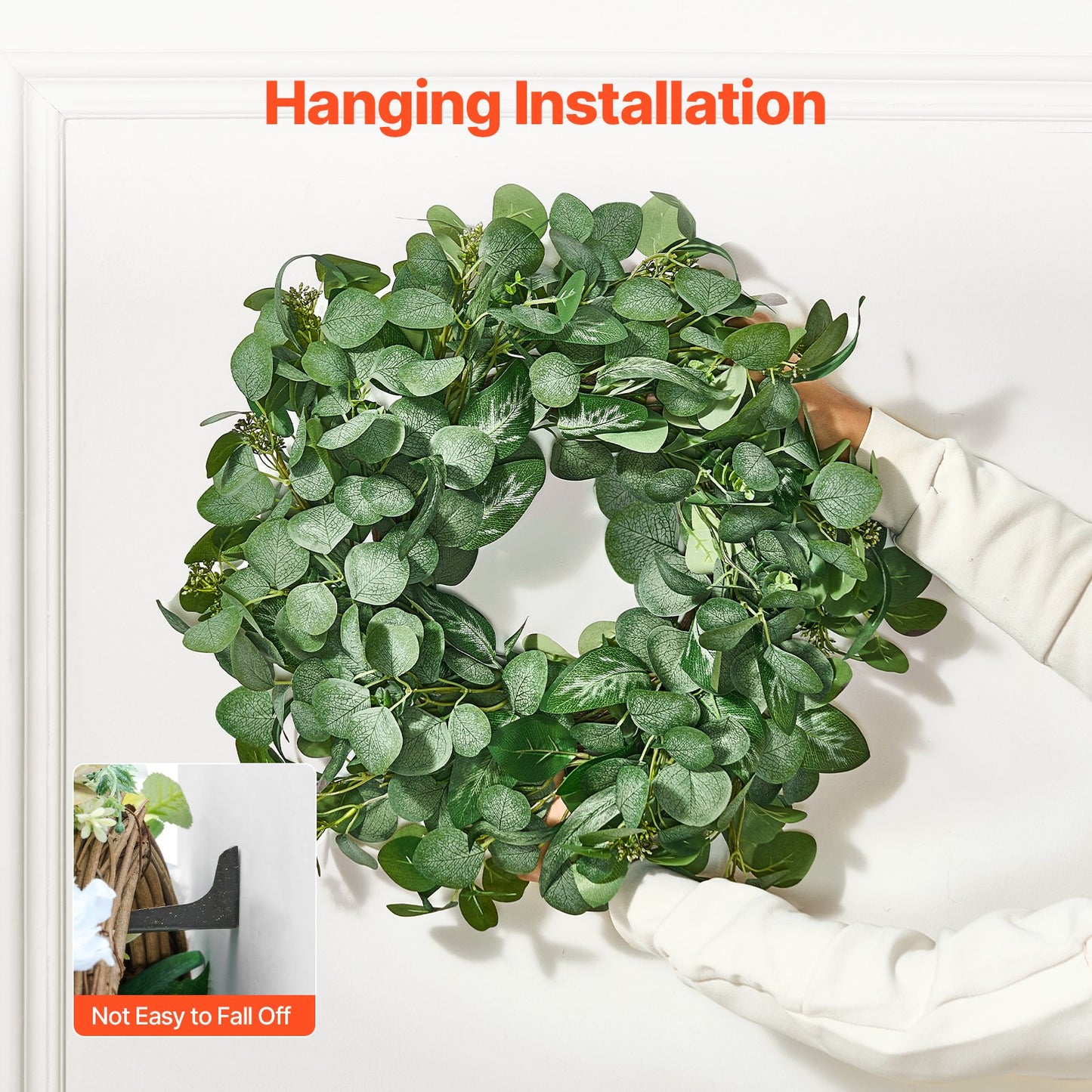 Artificial Decorative Wreath 66.04 cm Green Eucalyptus Leaves Year Round - Image 6