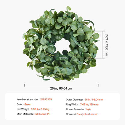 Artificial Decorative Wreath 66.04 cm Green Eucalyptus Leaves Year Round - Image 7