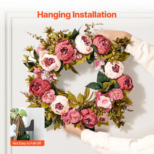 Artificial Decorative Wreath 48.26 cm Pink Peonies Hydrangeas Year Round - Image 6
