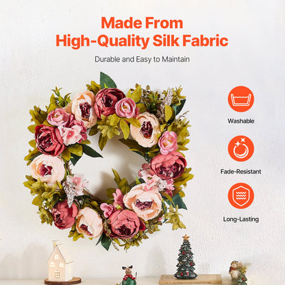 Artificial Decorative Wreath 48.26 cm Pink Peonies Hydrangeas Year Round - Image 3
