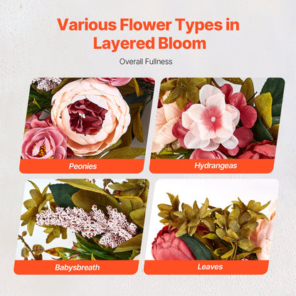 Artificial Decorative Wreath 48.26 cm Pink Peonies Hydrangeas Year Round - Image 4