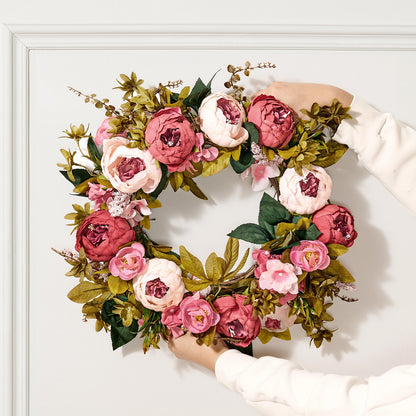 Artificial Decorative Wreath 48.26 cm Pink Peonies Hydrangeas Year Round - Image 8