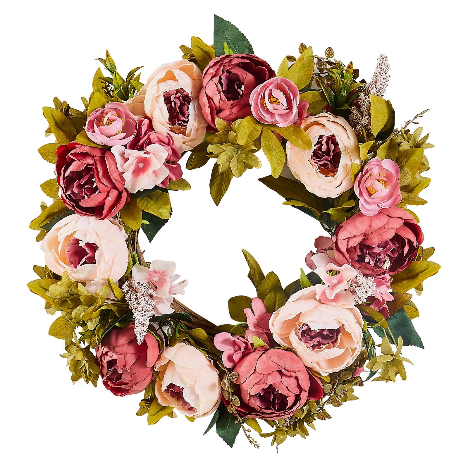 Artificial Decorative Wreath 48.26 cm Pink Peonies Hydrangeas Year Round - Image 9