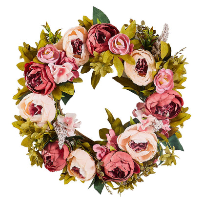 Artificial Decorative Wreath 48.26 cm Pink Peonies Hydrangeas Year Round - Image 9