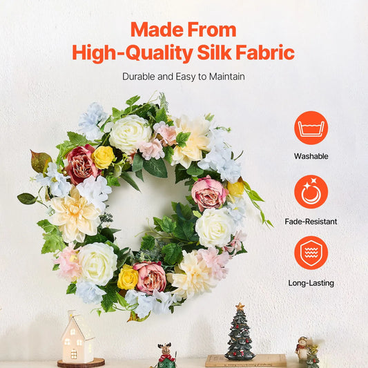 Artificial Decorative Wreath 60.96 cm White Pink Yellow Peonies Hydrangeas - Image 3