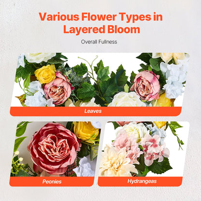 Artificial Decorative Wreath 60.96 cm White Pink Yellow Peonies Hydrangeas - Image 4