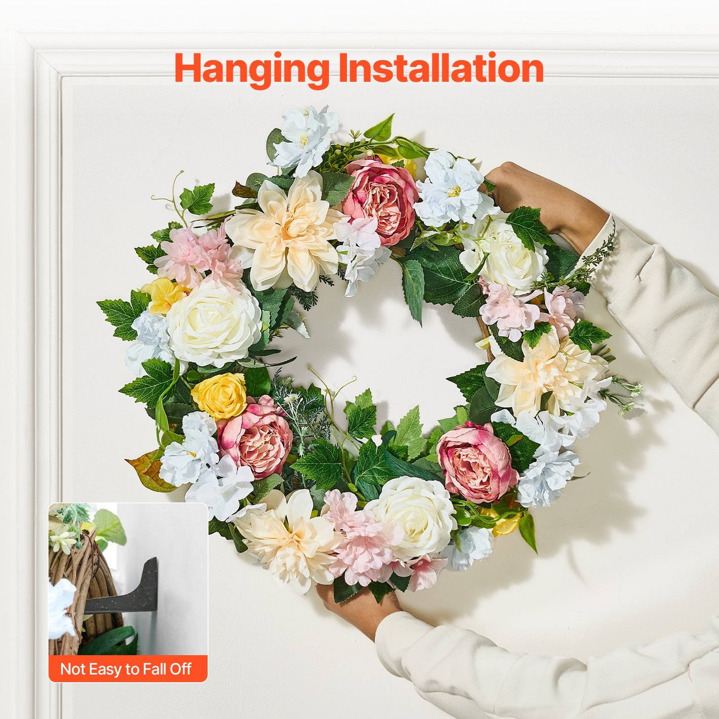 Artificial Decorative Wreath 60.96 cm White Pink Yellow Peonies Hydrangeas - Image 6