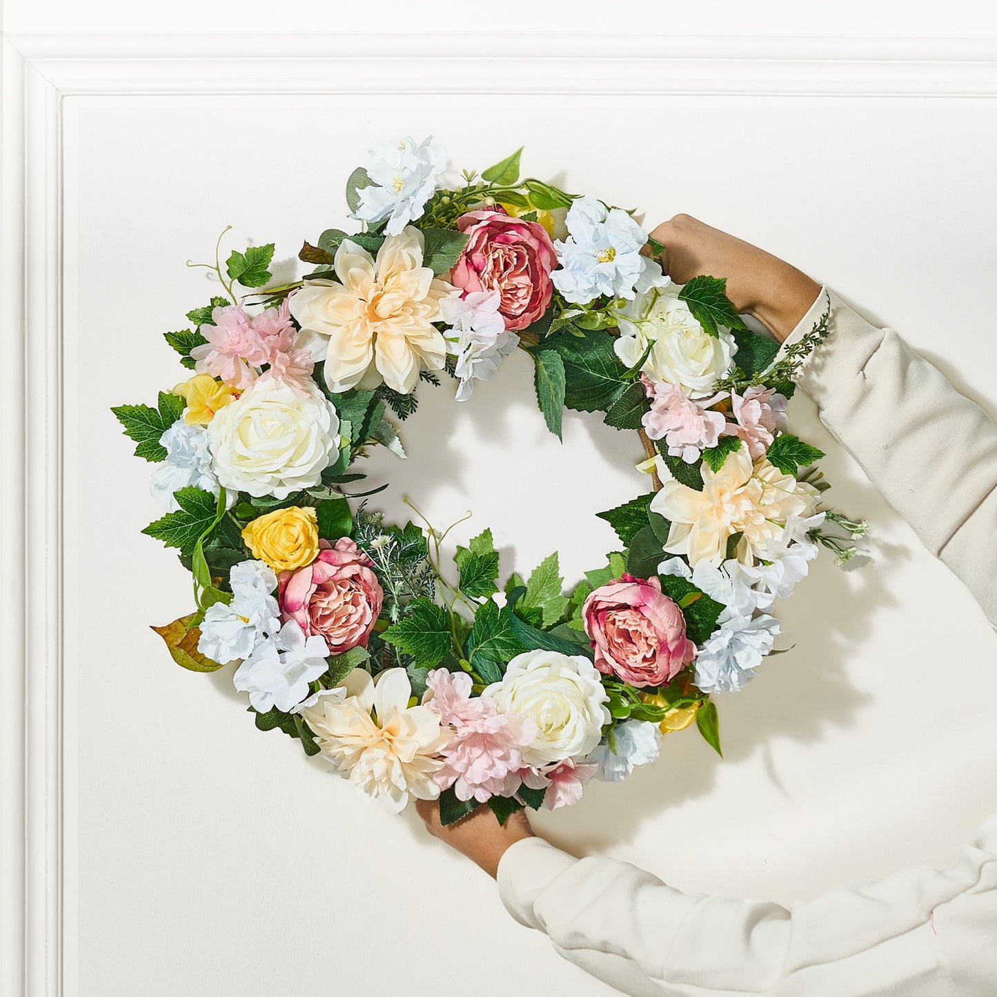 Artificial Decorative Wreath 60.96 cm White Pink Yellow Peonies Hydrangeas - Image 8