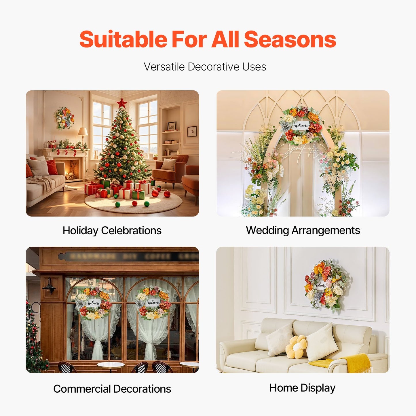 Artificial Decorative Wreath 60.96 cm Red Orange Yellow Hydrangeas Roses - Image 5