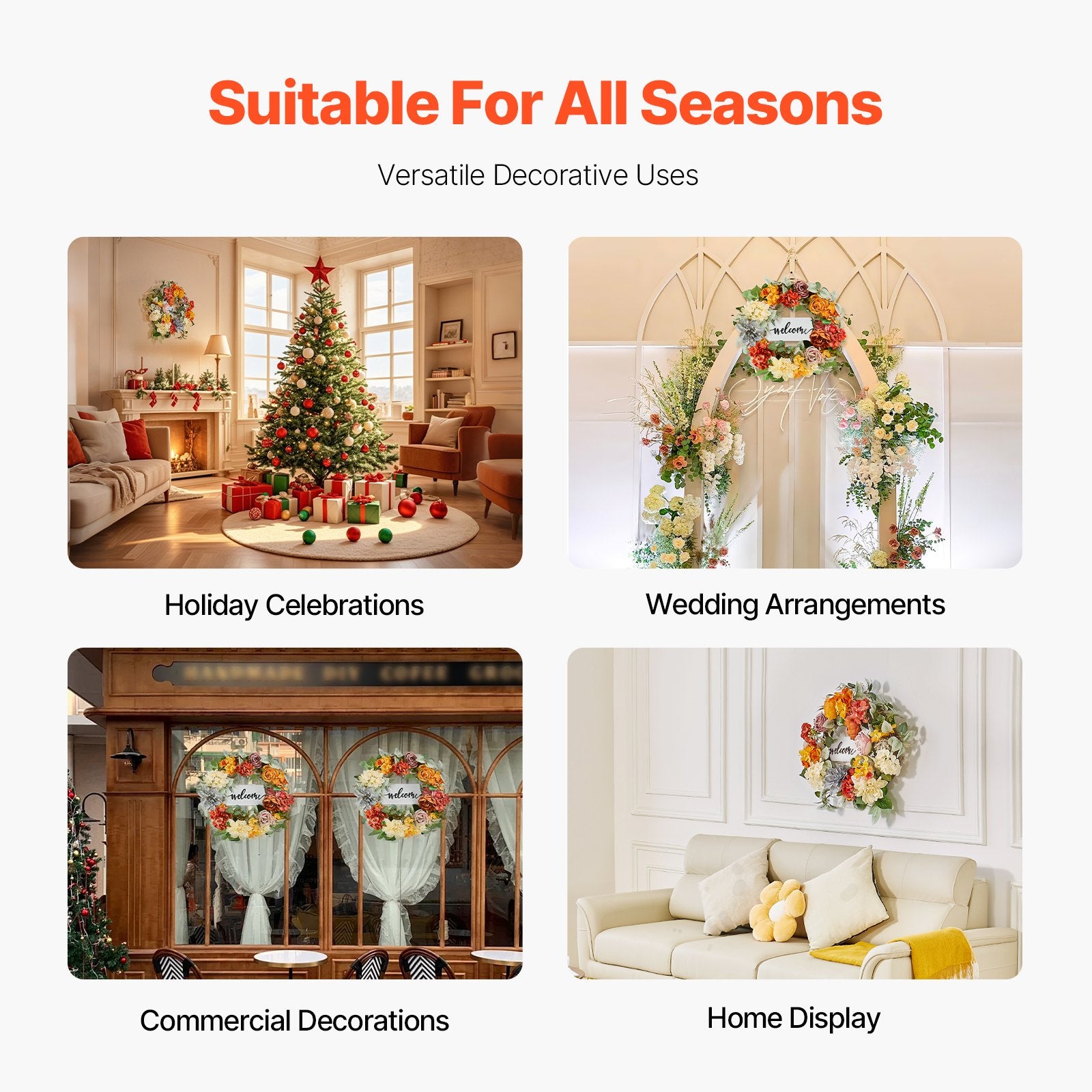Artificial Decorative Wreath 60.96 cm Red Orange Yellow Hydrangeas Roses - Image 5
