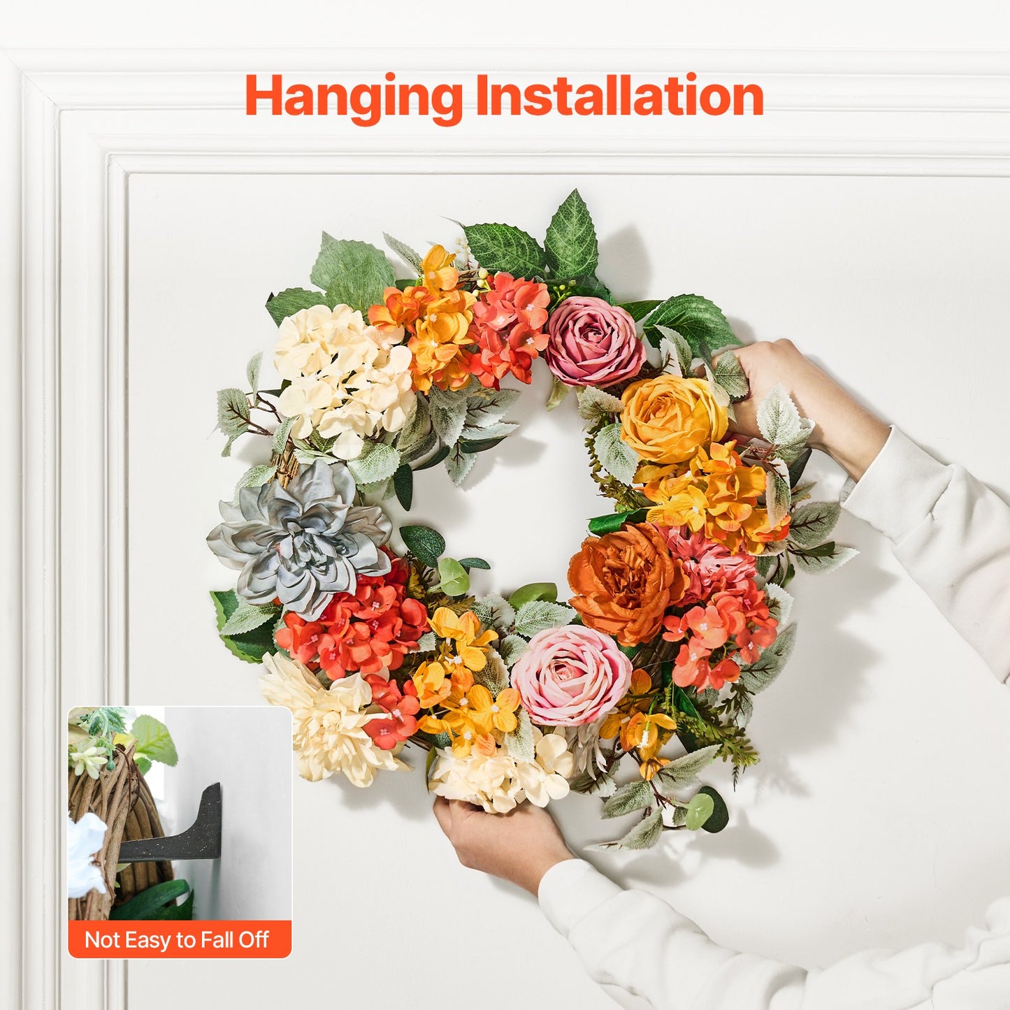 Artificial Decorative Wreath 60.96 cm Red Orange Yellow Hydrangeas Roses - Image 6