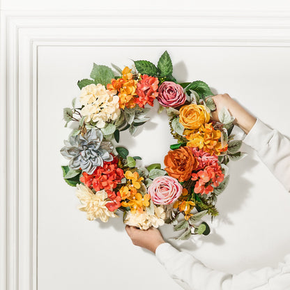 Artificial Decorative Wreath 60.96 cm Red Orange Yellow Hydrangeas Roses - Image 8