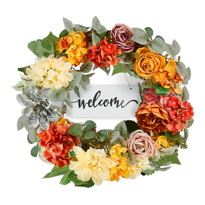 Artificial Decorative Wreath 60.96 cm Red Orange Yellow Hydrangeas Roses - Image 9