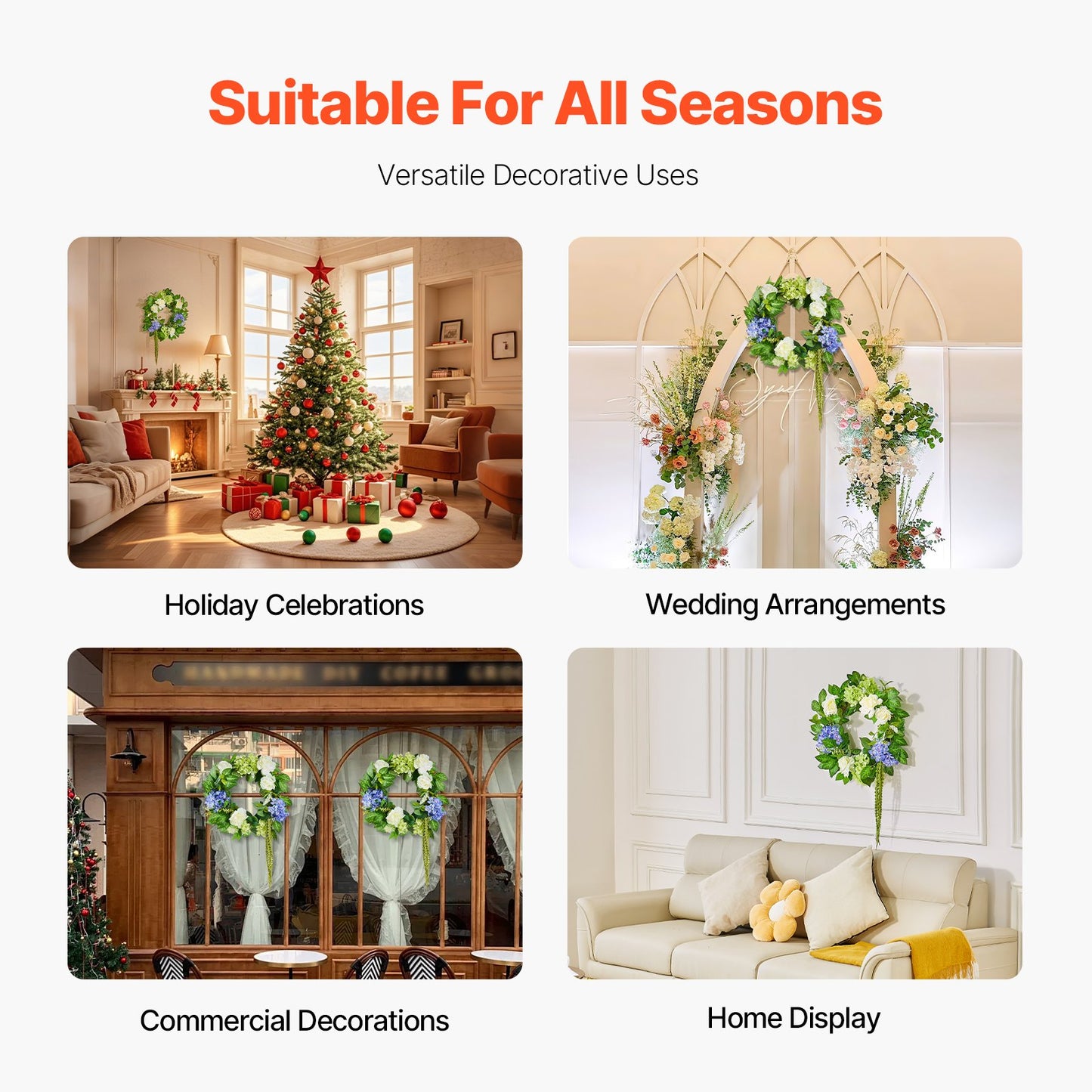 Artificial Decorative Wreath 58.42 cm Blue White Green Hydrangeas Roses - Image 5