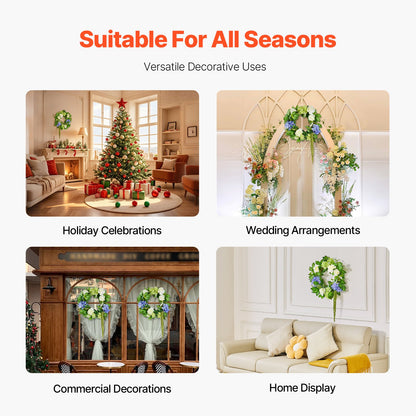 Artificial Decorative Wreath 58.42 cm Blue White Green Hydrangeas Roses - Image 5