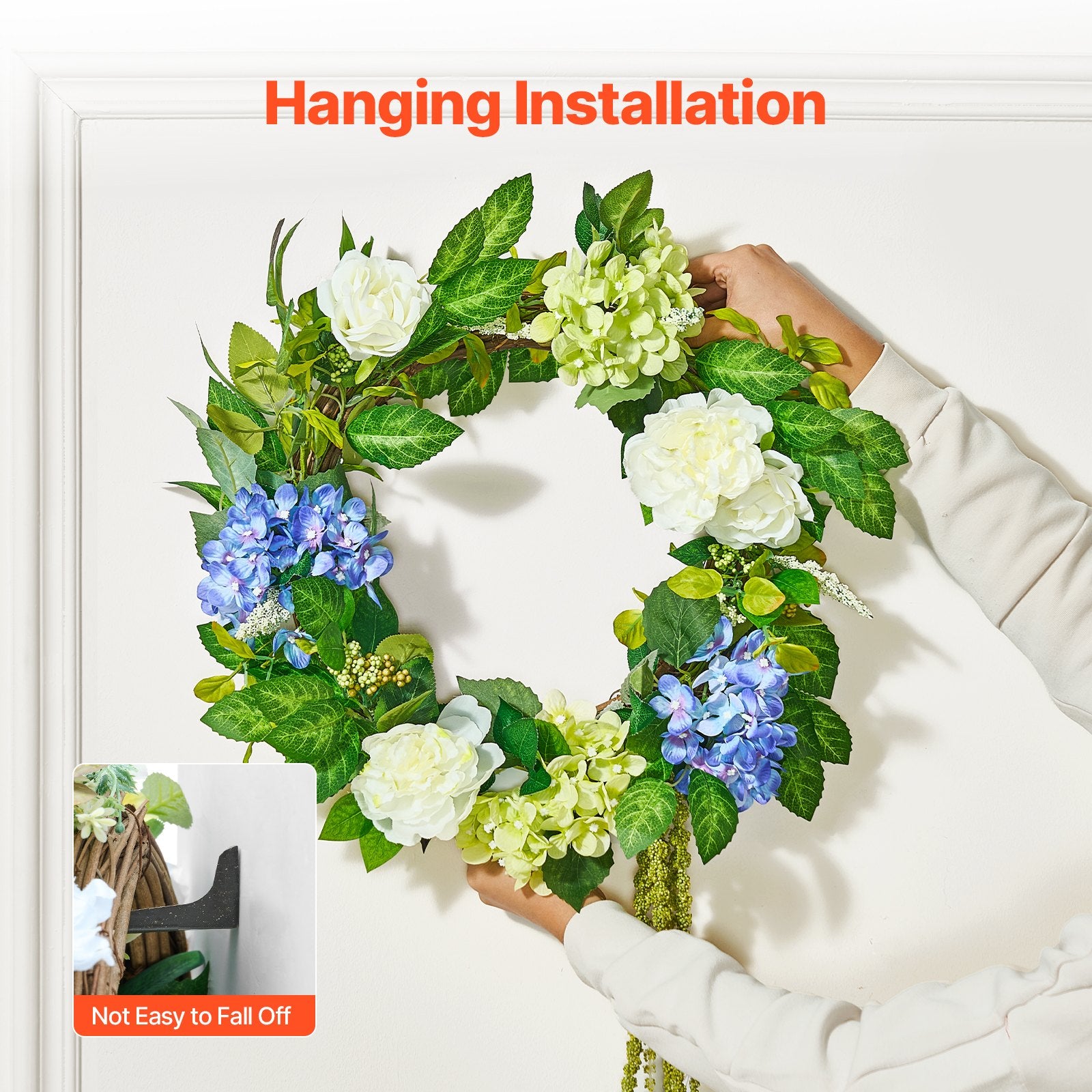 Artificial Decorative Wreath 58.42 cm Blue White Green Hydrangeas Roses - Image 6
