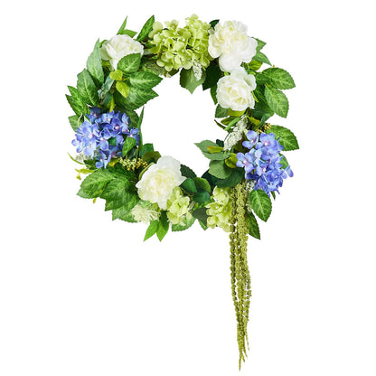 Artificial Decorative Wreath 58.42 cm Blue White Green Hydrangeas Roses - Image 9