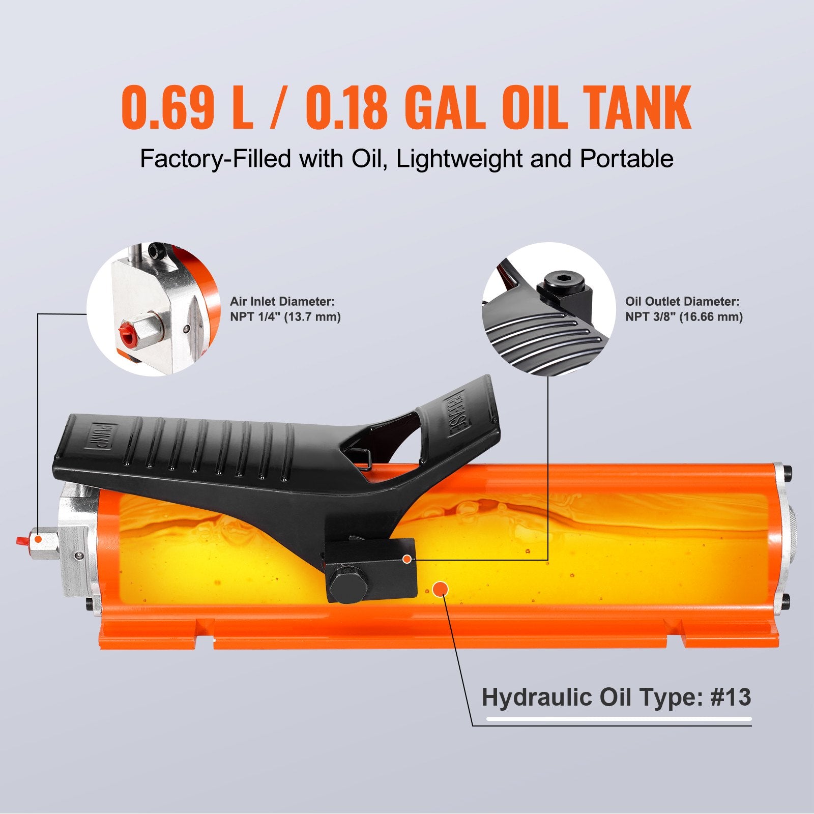 10,000PSI Air Hydraulic Pump, 0.18 Gal Reservoir, NPT 3/8 In Oil Outlet, NPT 1/4 In Inlet, Metal Shell Air Actuated Treadle Foot Pump, for Precision Industrial Machinery & Aerospace Equipment - Image 4