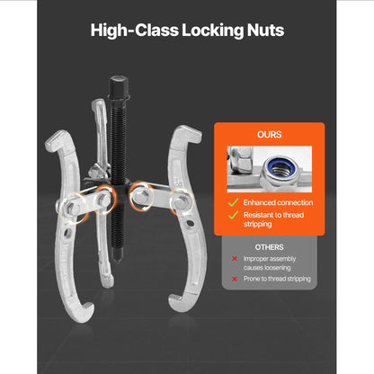 Gear Puller Set, 76.2 mm/101.6 mm/152.4 mm/203.2 mm 3 Jaw Bearing Puller with Reversible Jaws, 2 Jaw/3 Jaw Pulley Puller, 4 PCS Bearing Puller Tool Kit for Pulley Gear Bearing Flywheel Removal - Image 2