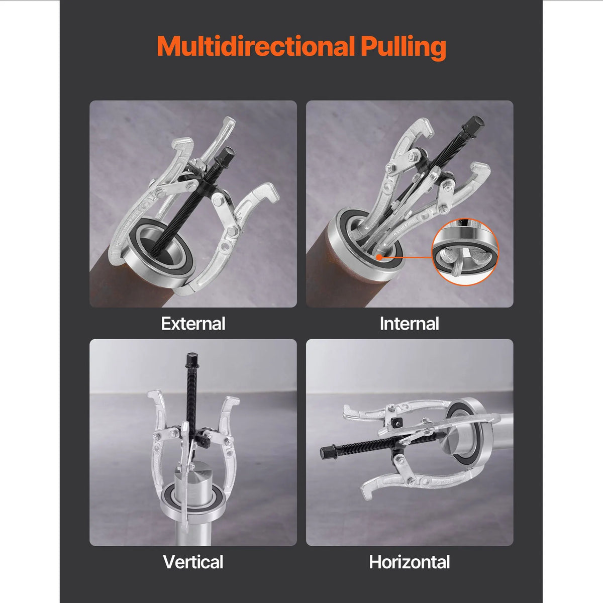 Gear Puller Set, 76.2 mm/101.6 mm/152.4 mm/203.2 mm 3 Jaw Bearing Puller with Reversible Jaws, 2 Jaw/3 Jaw Pulley Puller, 4 PCS Bearing Puller Tool Kit for Pulley Gear Bearing Flywheel Removal - Image 5