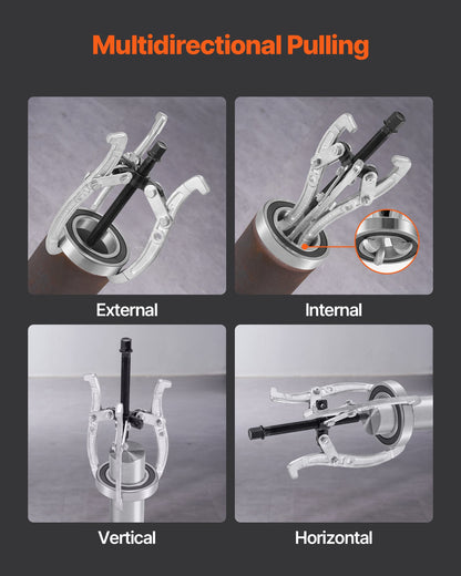 Gear Puller Set, 76.2 mm/101.6 mm/152.4 mm/203.2 mm 3 Jaw Bearing Puller with Reversible Jaws, 2 Jaw/3 Jaw Pulley Puller, 4 PCS Bearing Puller Tool Kit for Pulley Gear Bearing Flywheel Removal - Image 5