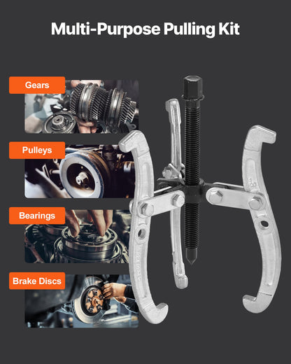 Gear Puller Set, 76.2 mm/101.6 mm/152.4 mm/203.2 mm 3 Jaw Bearing Puller with Reversible Jaws, 2 Jaw/3 Jaw Pulley Puller, 4 PCS Bearing Puller Tool Kit for Pulley Gear Bearing Flywheel Removal - Image 7