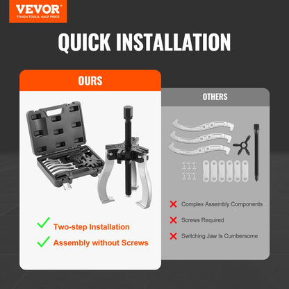 Gear Puller Set, 3" and 7" Puller Kit, 3 Jaw Gear Bearing Flywheel Pulley Removal Tool, 2 or 3 Reversible Jaws Wheel Puller, Vertically and Horizontally, External and Internal, 2-Piece - Image 2