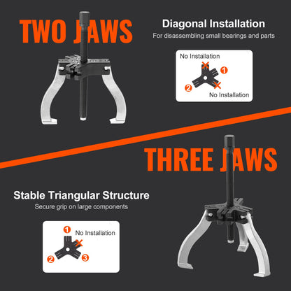 Gear Puller Set, 3" and 7" Puller Kit, 3 Jaw Gear Bearing Flywheel Pulley Removal Tool, 2 or 3 Reversible Jaws Wheel Puller, Vertically and Horizontally, External and Internal, 2-Piece - Image 3