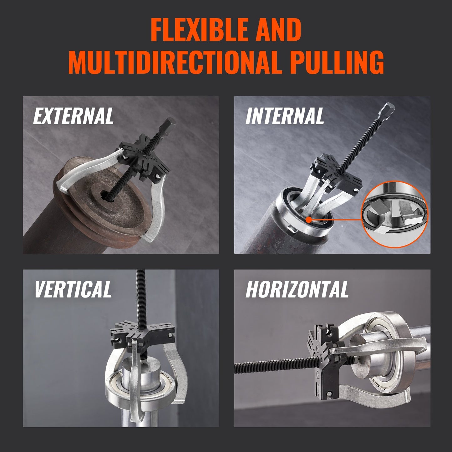 Gear Puller Set, 3" and 7" Puller Kit, 3 Jaw Gear Bearing Flywheel Pulley Removal Tool, 2 or 3 Reversible Jaws Wheel Puller, Vertically and Horizontally, External and Internal, 2-Piece - Image 4