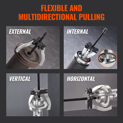 Gear Puller Set, 3" and 7" Puller Kit, 3 Jaw Gear Bearing Flywheel Pulley Removal Tool, 2 or 3 Reversible Jaws Wheel Puller, Vertically and Horizontally, External and Internal, 2-Piece - Image 4