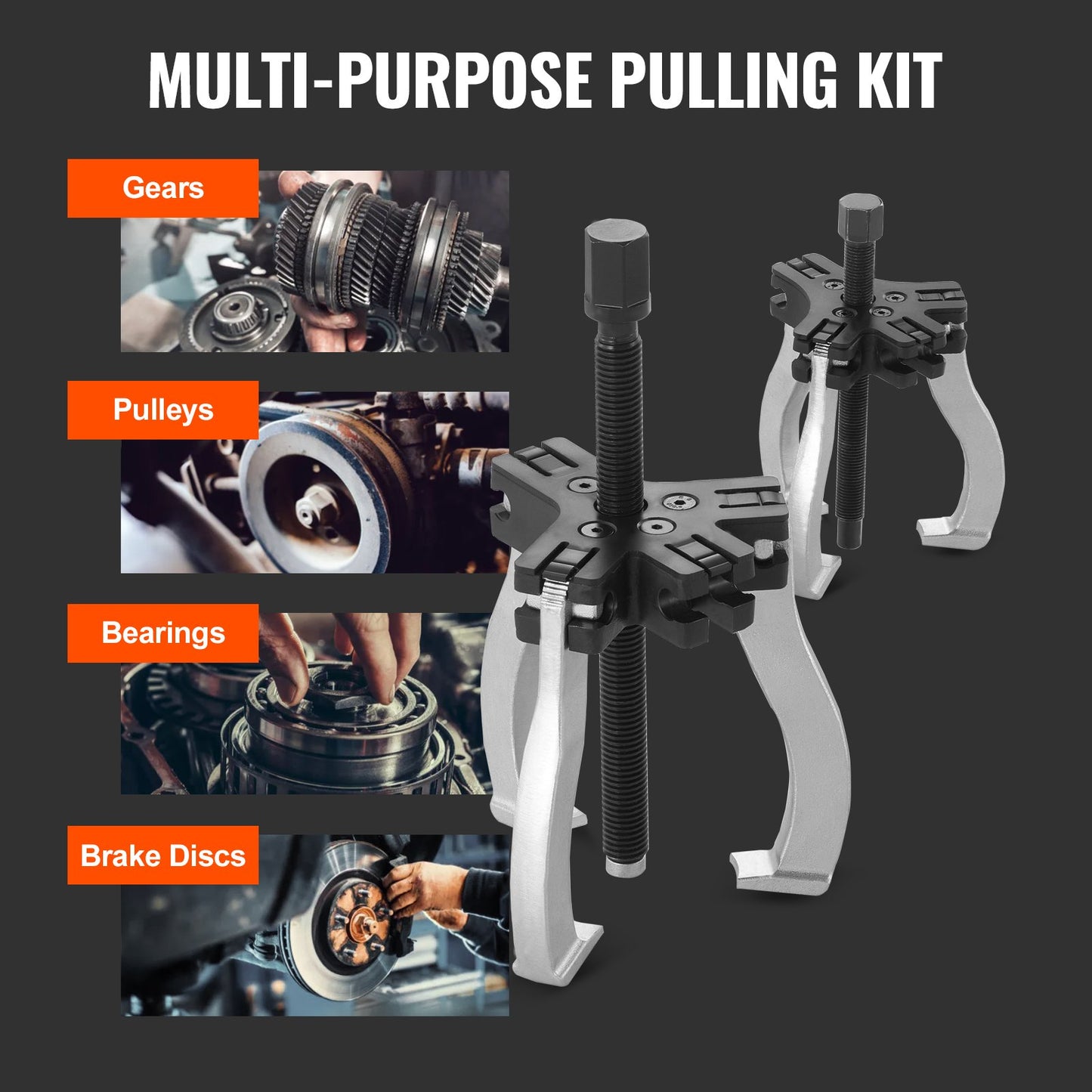 Gear Puller Set, 3" and 7" Puller Kit, 3 Jaw Gear Bearing Flywheel Pulley Removal Tool, 2 or 3 Reversible Jaws Wheel Puller, Vertically and Horizontally, External and Internal, 2-Piece - Image 6