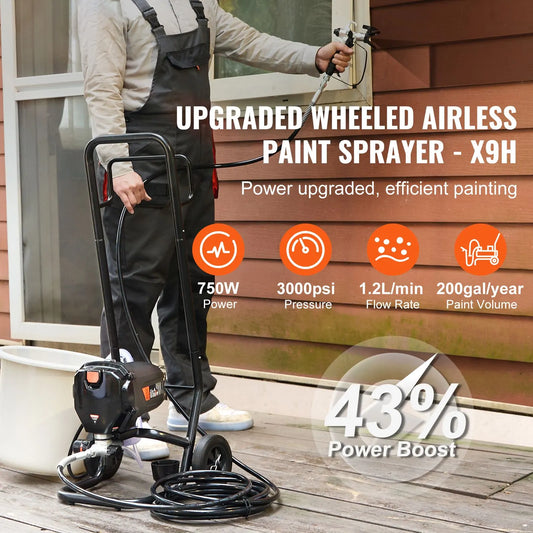 Stand Airless Paint Sprayer, 750W 3000PSI High Efficiency Electric Airless Sprayer With Cart, Fine And Even Painting Effect, Paint Sprayers for Home Interior and Exterior Furniture and Fences - Image 2