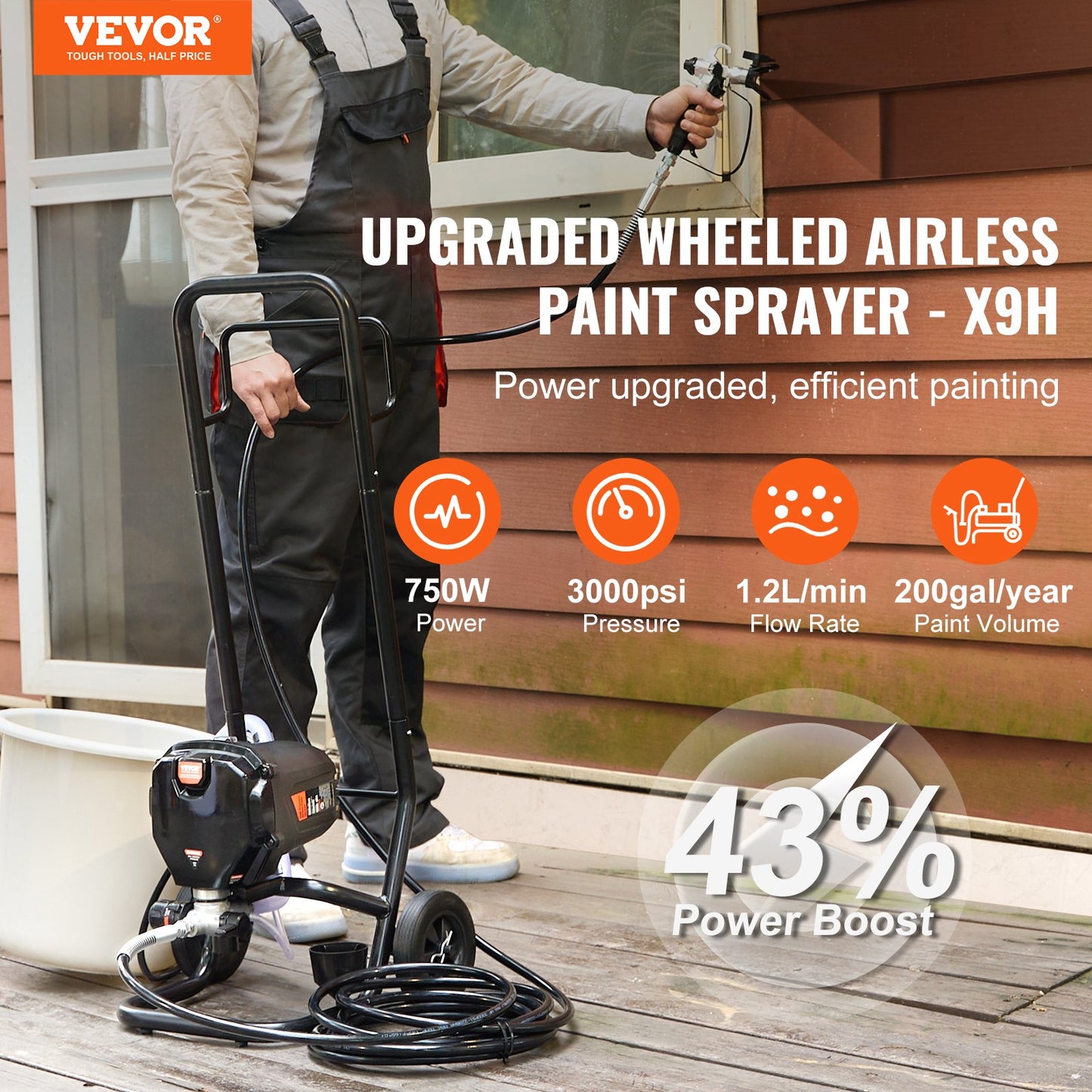 Stand Airless Paint Sprayer, 750W 3000PSI High Efficiency Electric Airless Sprayer With Cart, Fine And Even Painting Effect, Paint Sprayers for Home Interior and Exterior Furniture and Fences - Image 2