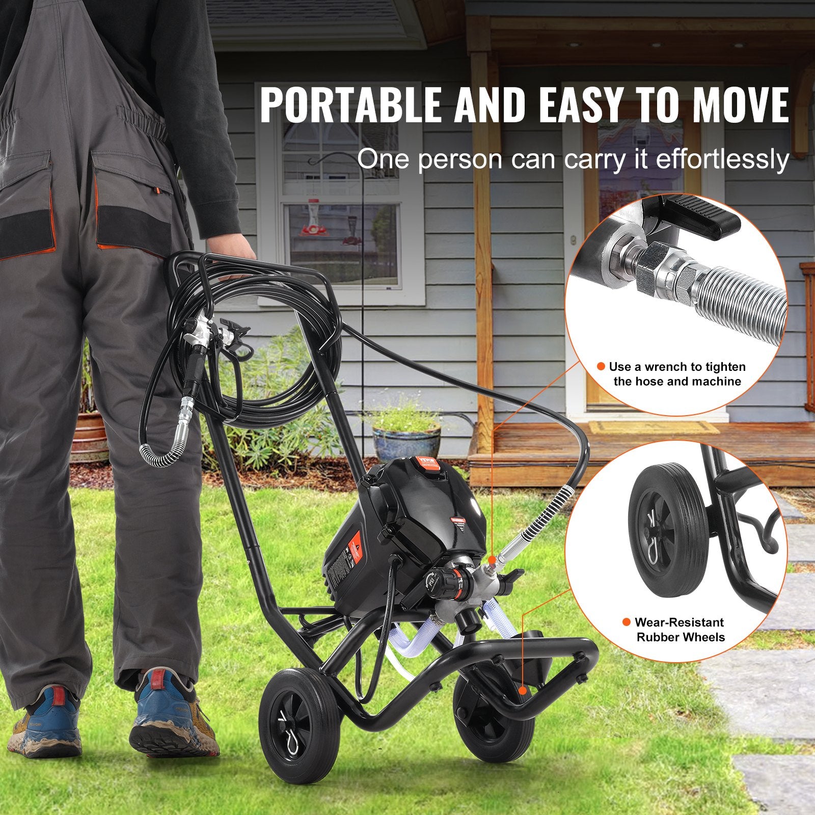 Stand Airless Paint Sprayer, 750W 3000PSI High Efficiency Electric Airless Sprayer With Cart, Fine And Even Painting Effect, Paint Sprayers for Home Interior and Exterior Furniture and Fences - Image 5